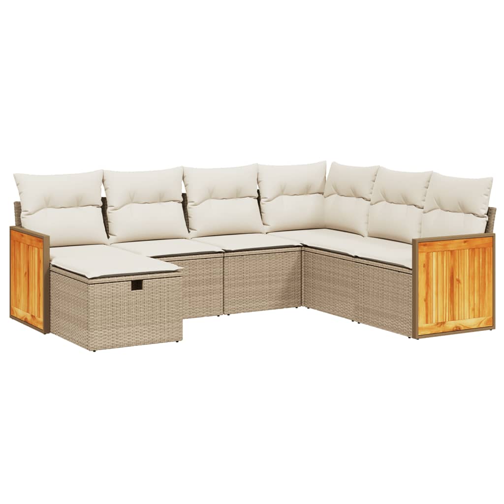Thumbnail - vidaXL 7-tlg. Garten-Sofagarnitur mit Kissen Beige Poly Rattan