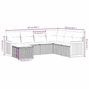 Vrtna sedežna garnitura 7-delna z blazinami bež poli ratan - slika 4