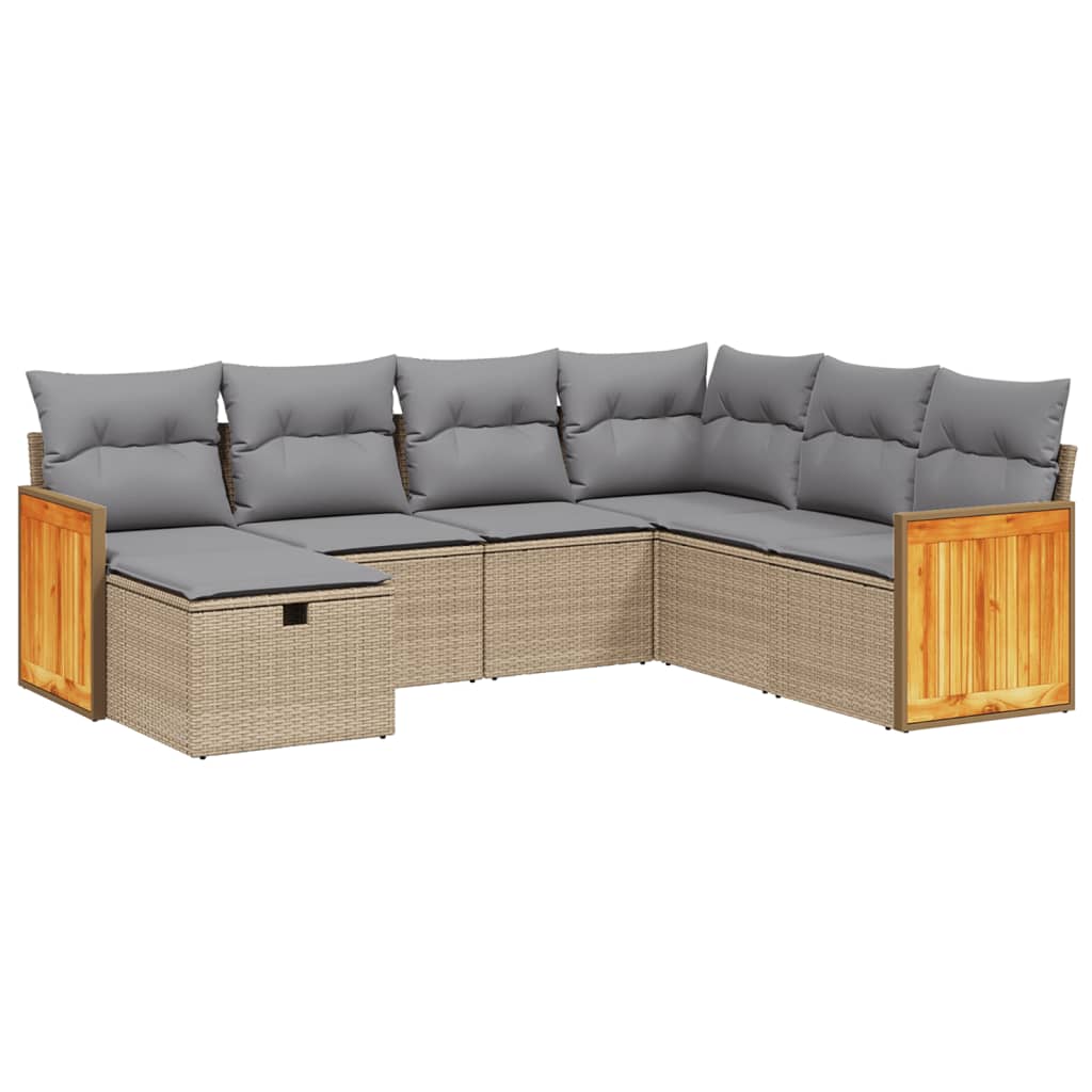 Thumbnail - vidaXL 7-tlg. Garten-Sofagarnitur mit Kissen Beige Poly Rattan