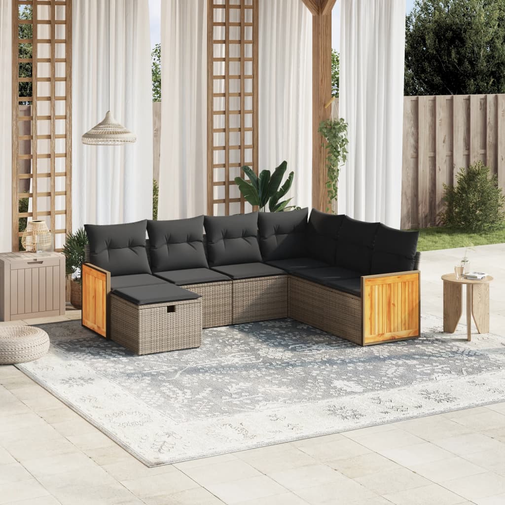 vidaXL 7-tlg. Garten-Sofagarnitur mit Kissen Grau Poly Rattan