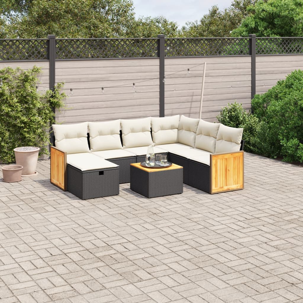 vidaXL 8-tlg. Garten-Sofagarnitur mit Kissen Schwarz Poly Rattan