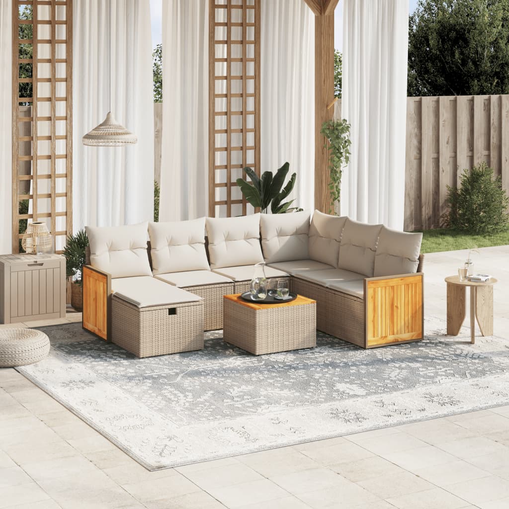 vidaXL 8-tlg. Garten-Sofagarnitur mit Kissen Beige Poly Rattan