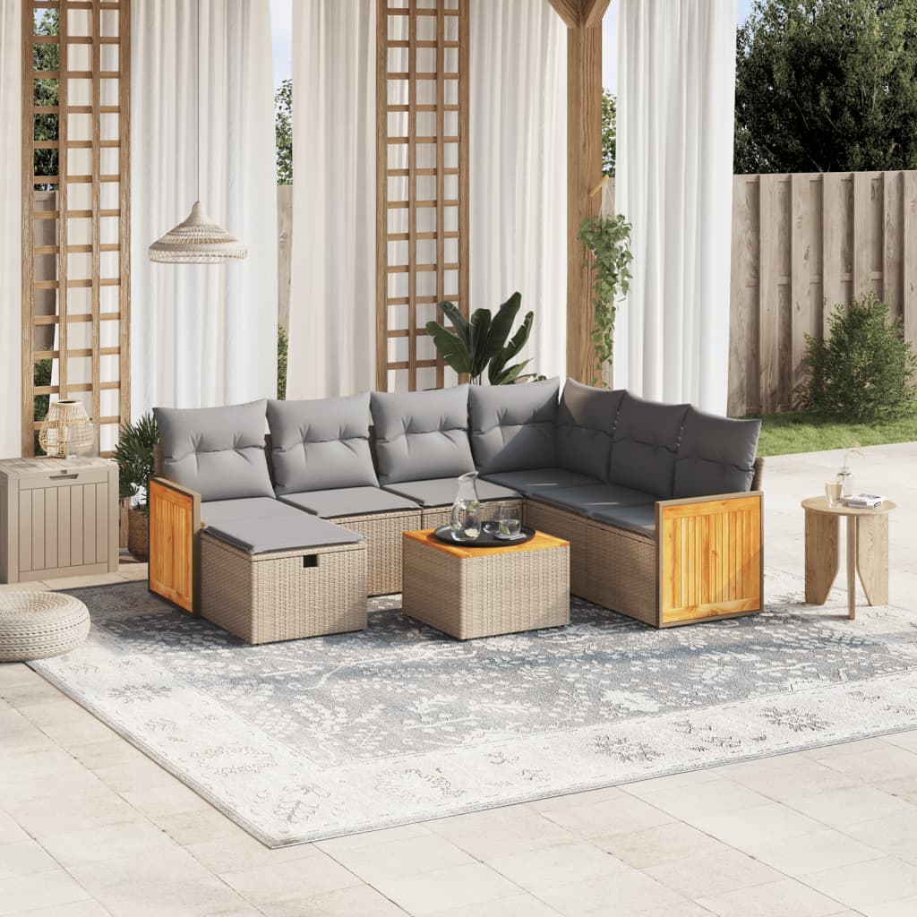 vidaXL 8-tlg. Garten-Sofagarnitur mit Kissen Beige Poly Rattan