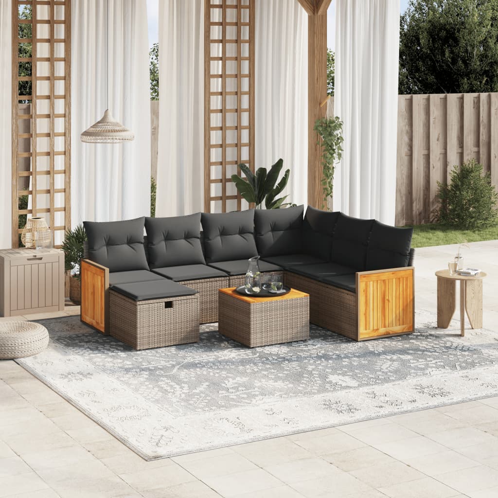 vidaXL 8-tlg. Garten-Sofagarnitur mit Kissen Grau Poly Rattan