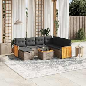 Vrtna sedežna garnitura 8-delna z blazinami siv poli ratan