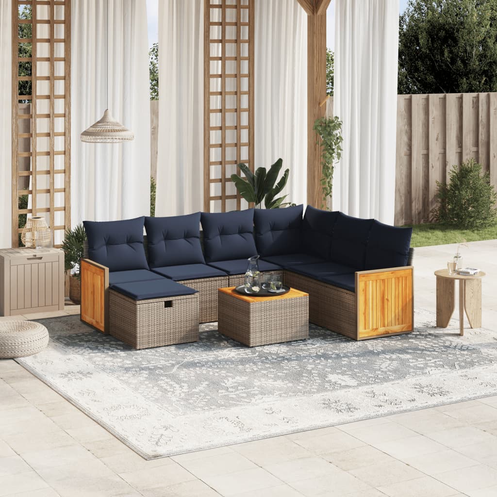 Set de sofás de jardín 8 pzas con cojines ratán sintético gris