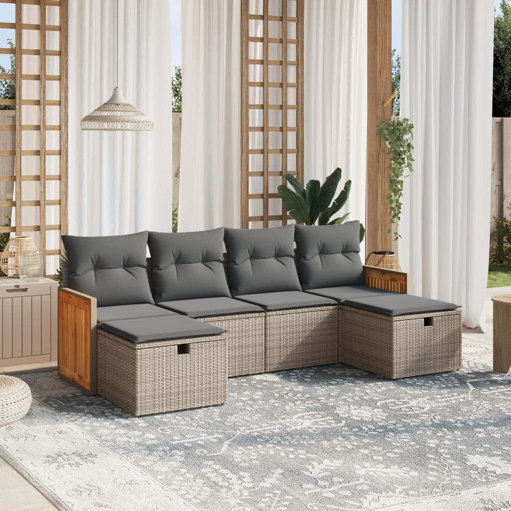 vidaXL 6-tlg. Garten-Sofagarnitur mit Kissen Grau Poly Rattan