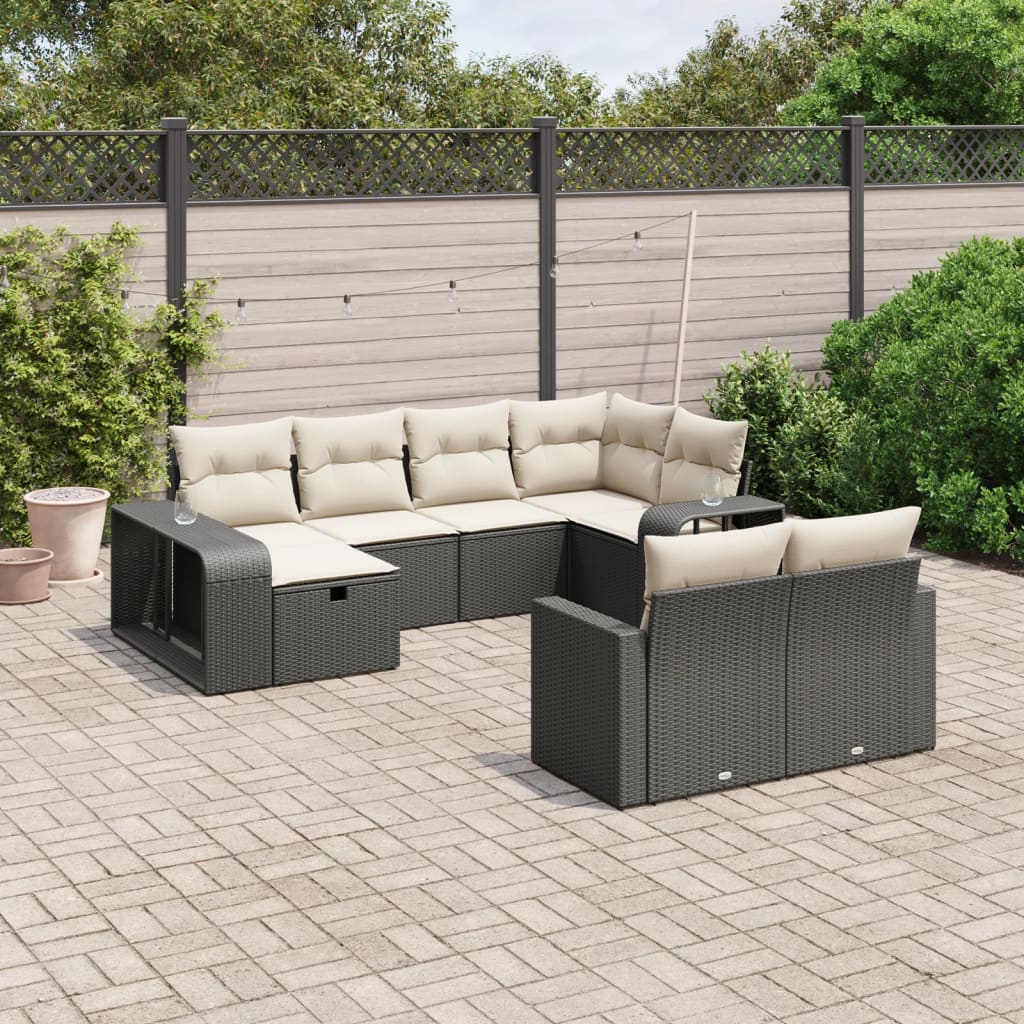 vidaXL 10-tlg. Garten-Sofagarnitur mit Kissen Schwarz Poly Rattan