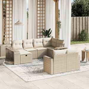 Vrtna sedežna garnitura 10-delna z blazinami bež poli ratan