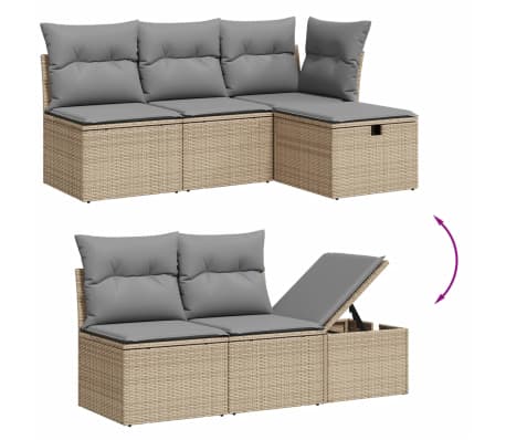 vidaXL Soffgrupp f&ouml;r tr&auml;dg&aring;rd med dynor 10 delar beige konstrotting