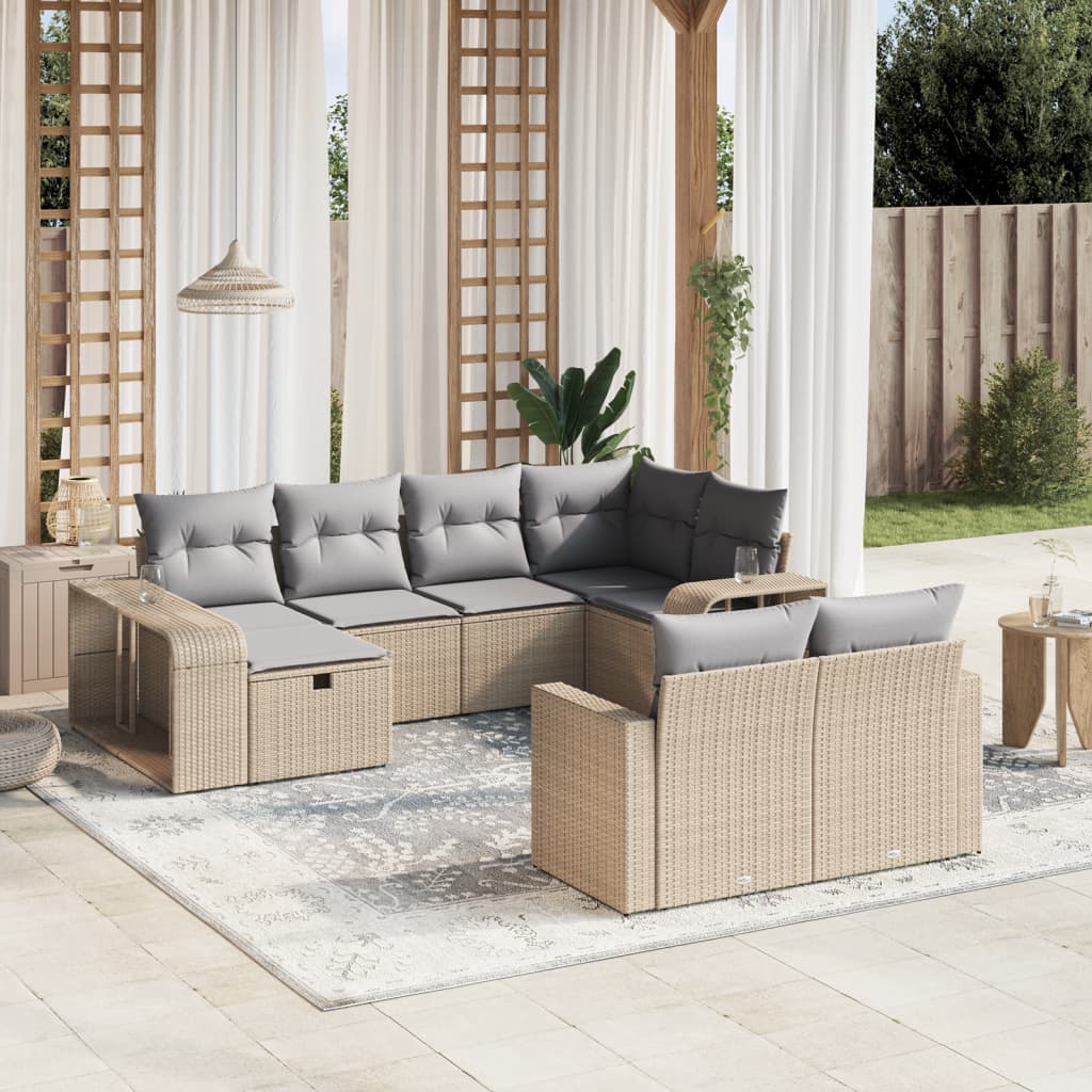 vidaXL 10-tlg. Garten-Sofagarnitur mit Kissen Beige Poly Rattan