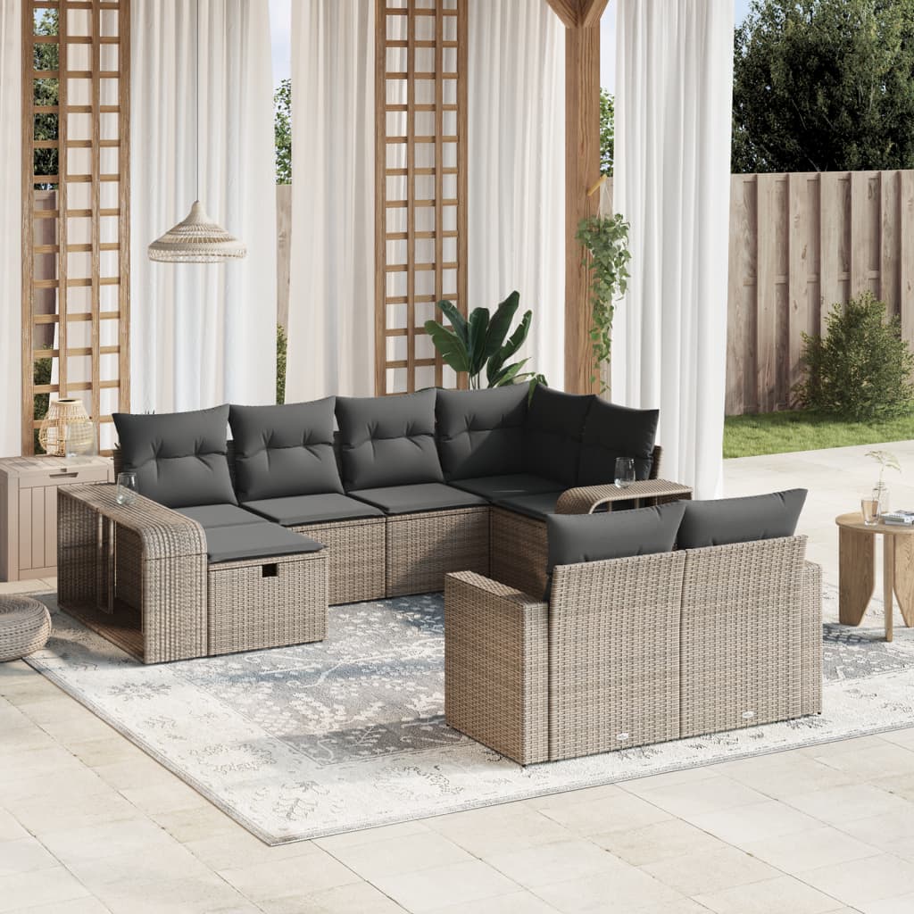 vidaXL 10-tlg. Garten-Sofagarnitur mit Kissen Grau Poly Rattan