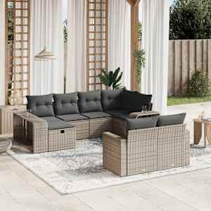 Vrtna sedežna garnitura 10-delna z blazinami siv poli ratan