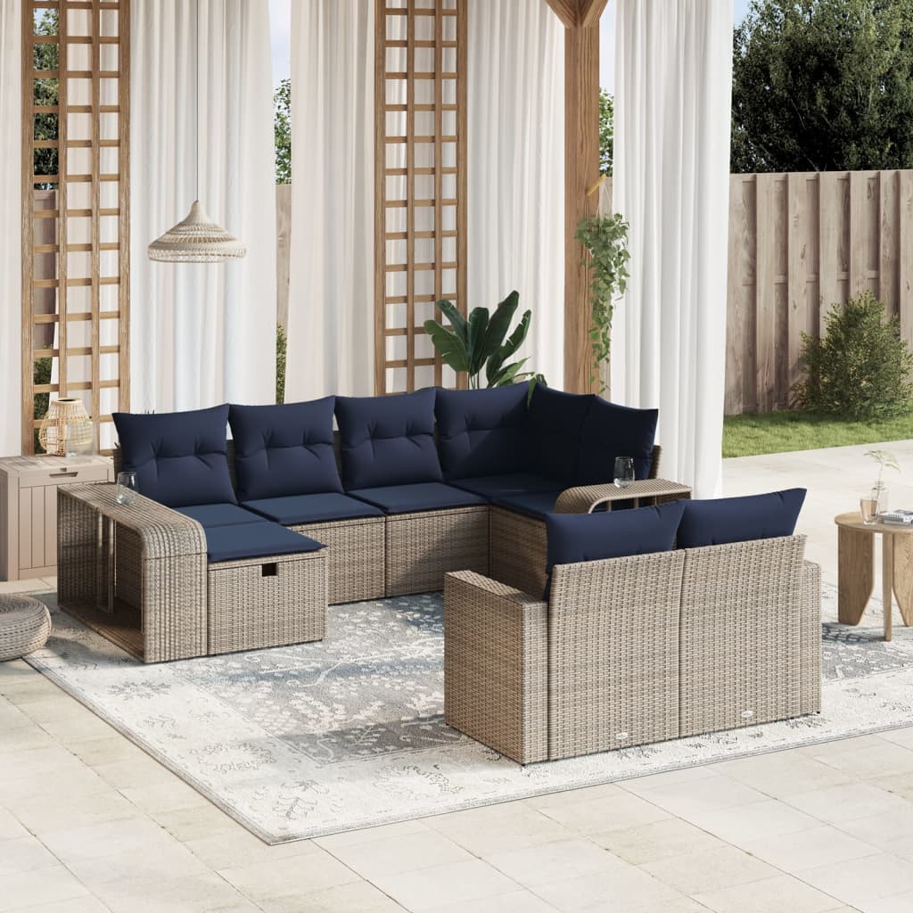 10 Piece Patio Sofa Set with Cushions Gray Poly Rattan