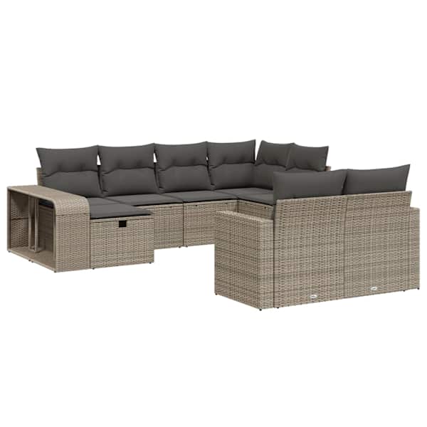 vidaXL 10-osaline aiadiivani komplekt patjadega, helehall, pol&uuml;rotang