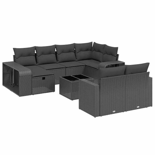 vidaXL 11-osaline aiadiivani komplekt patjadega, must, pol&uuml;rotang