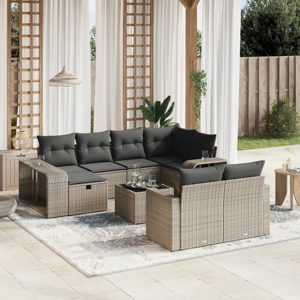 vidaXL 11-tlg. Garten-Sofagarnitur mit Kissen Grau Poly Rattan