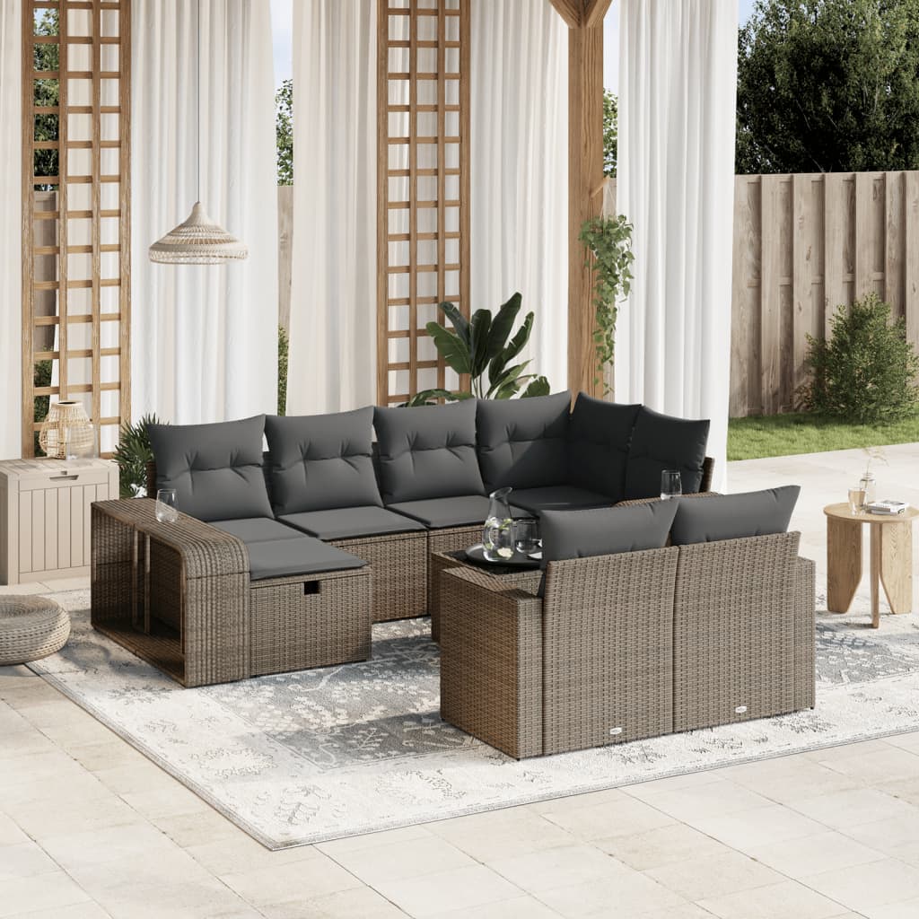 vidaXL Set Divani da Giardino 11 pz con Cuscini in Polyrattan Grigio