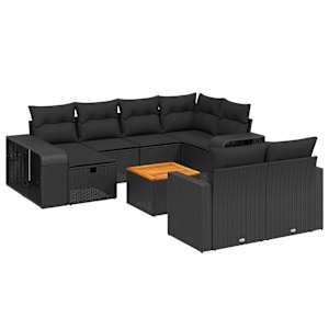 vidaXL 11-osaline aiadiivani komplekt patjadega, must, pol&uuml;rotang
