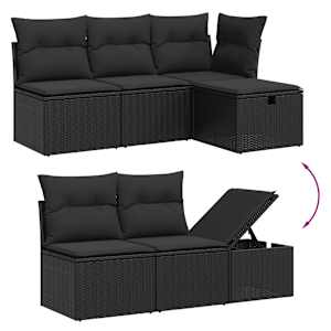 Vrtna sedežna garnitura 11-delna z blazinami črn poli ratan - slika 3