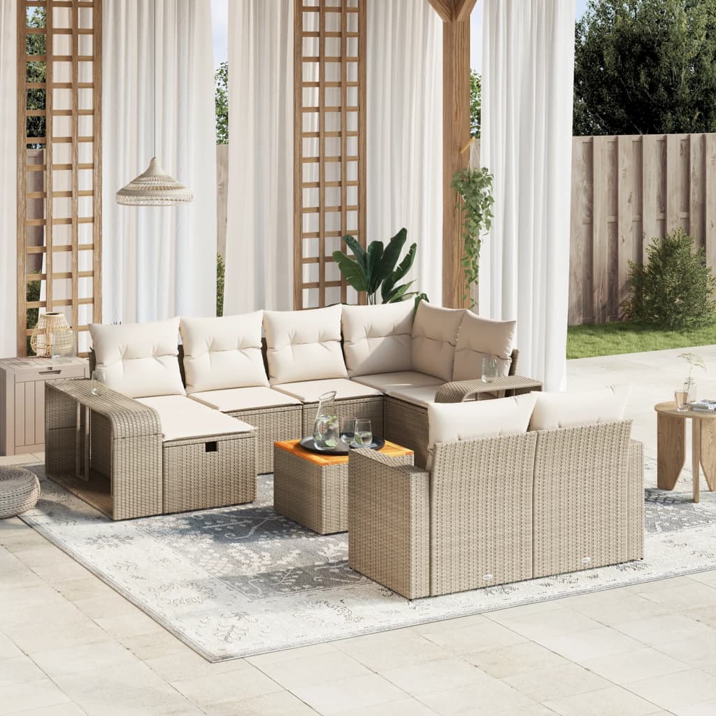 vidaXL 11-tlg. Garten-Sofagarnitur mit Kissen Beige Poly Rattan