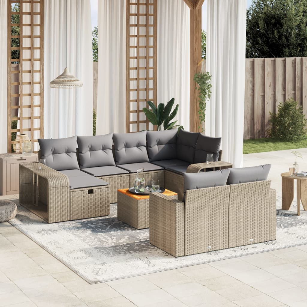 vidaXL Salon de jardin 11 pcs avec coussins beige résine tressée