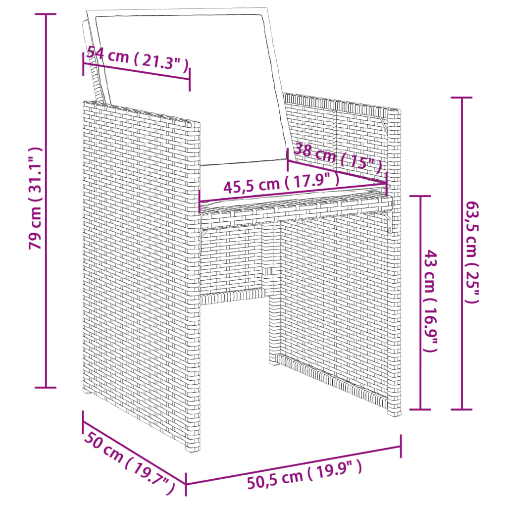 imagem de vidaXL Cadeiras de jardim com almofadões 4 pcs vime PE preto11