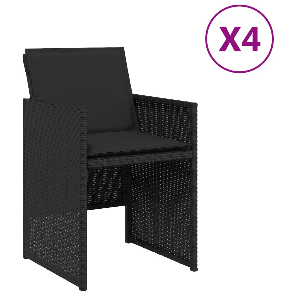 vidaXL Scaune de grădină cu perne, 4 buc., negru, poliratan