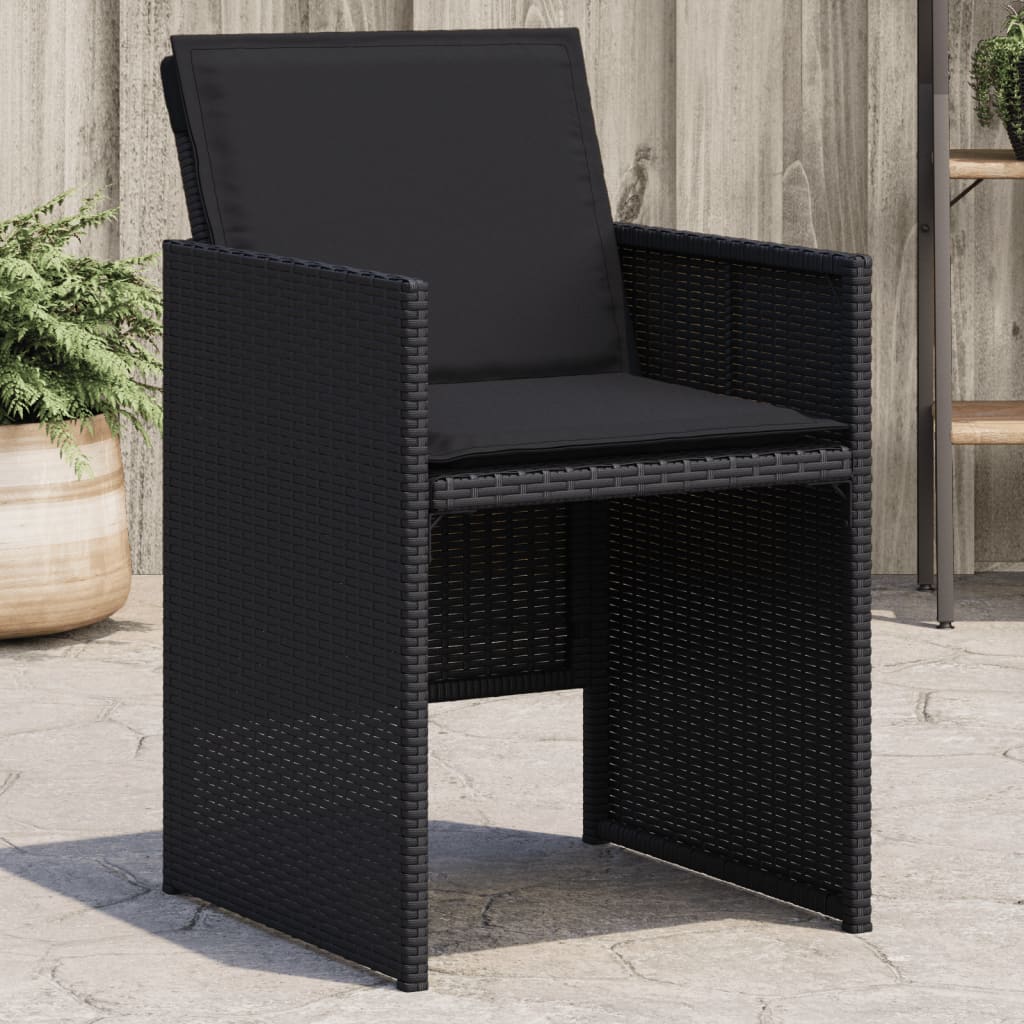 vidaXL Gartenstühle mit Kissen 4 Stk. Schwarz Poly Rattan