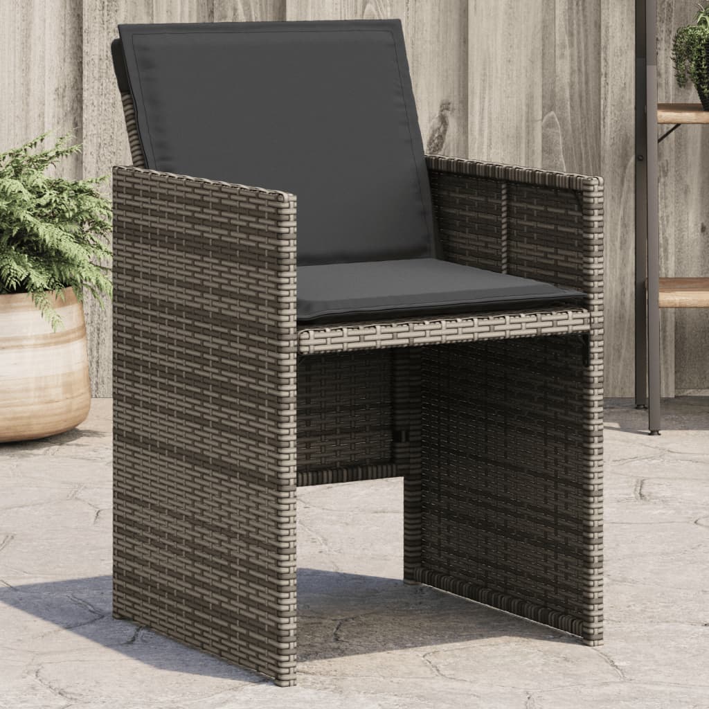 vidaXL Gartenstühle mit Kissen 4 Stk. Grau Poly Rattan