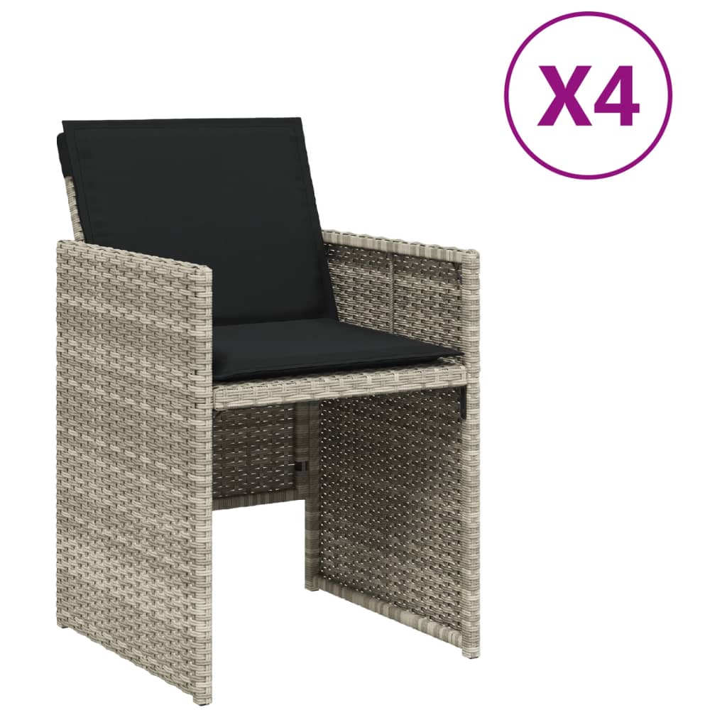 vidaXL Tuinstoelen 4 st met kussens poly rattan lichtgrijs grijs, foto 3