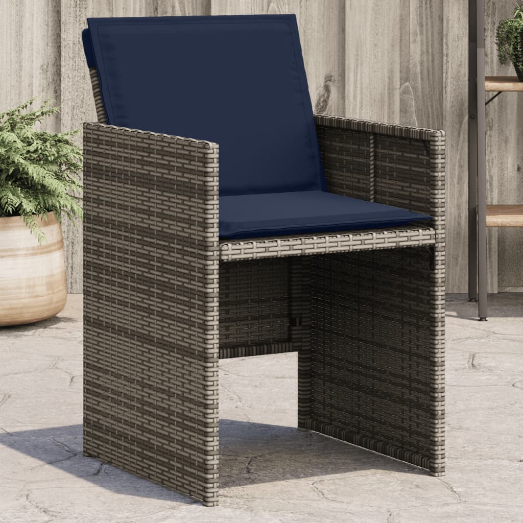 vidaXL Gartenstühle mit Kissen 4 Stk. Grau Poly Rattan