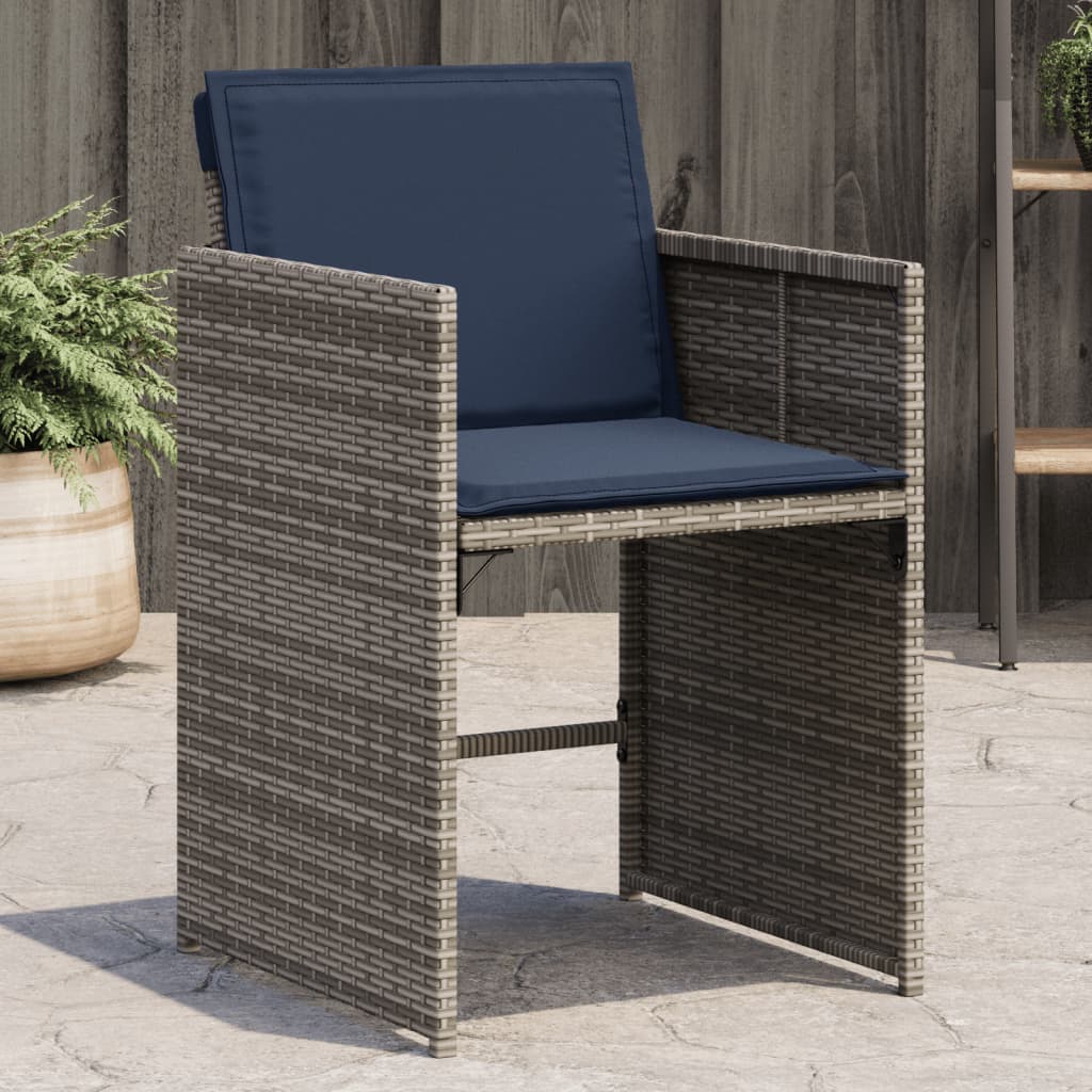 vidaXL Gartenstühle mit Kissen 4 Stk. Grau Poly Rattan