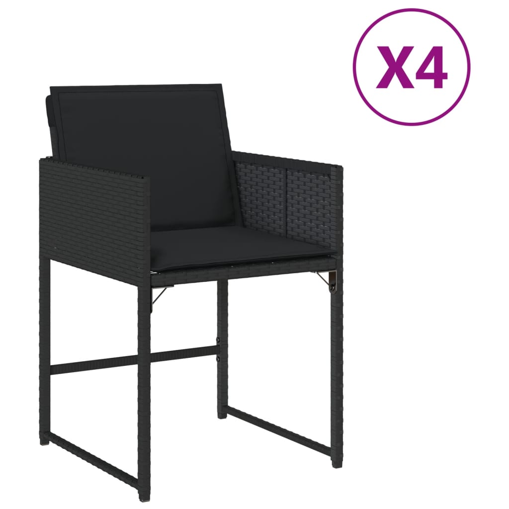 vidaXL Scaune de grădină cu perne, 4 buc., negru, poliratan