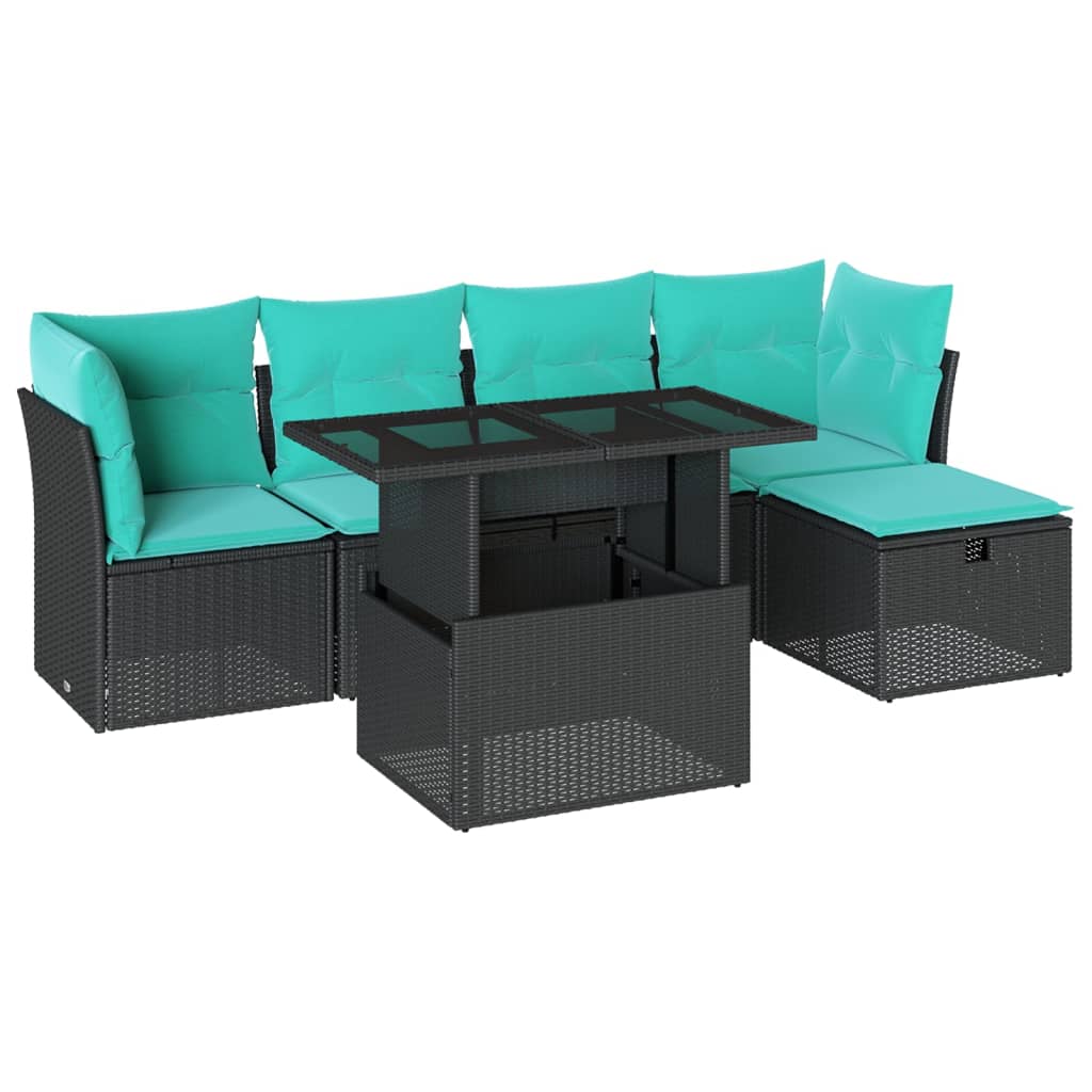 Thumbnail - vidaXL 6-teiliges Gartensofa-Set mit Kissen, schwarzes Polyrattan
