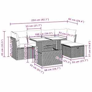 Vrtna sedežna garnitura 6-delna z blazinami bež poli ratan - slika 10