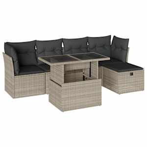 6dílná zahradní sedací souprava a podušky světle šedá polyratan - obrázek 2