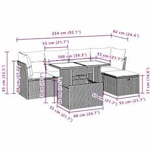 Vrtna sedežna garnitura 6-delna z blazinami rjav poli ratan - slika 12