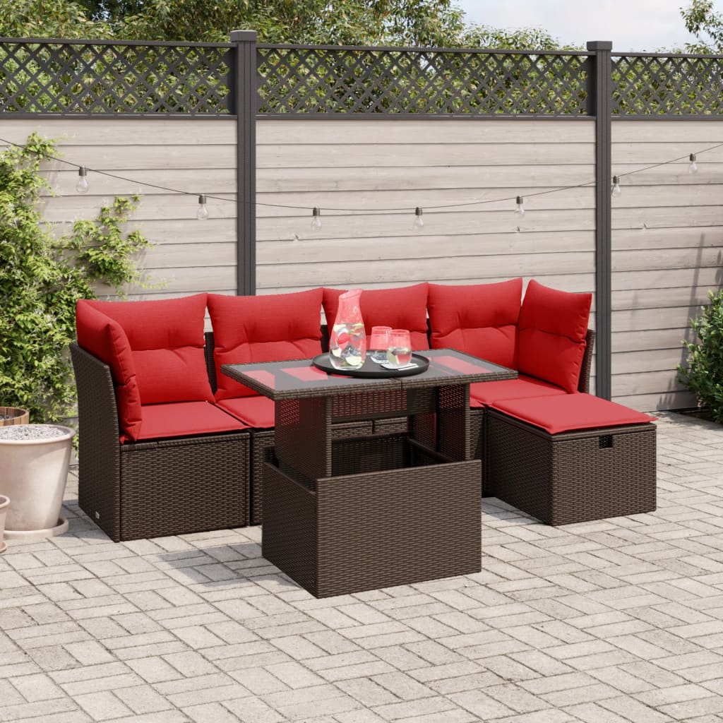 vidaXL 6-teiliges Gartensofa-Set mit Kissen, braun, Polyrattan