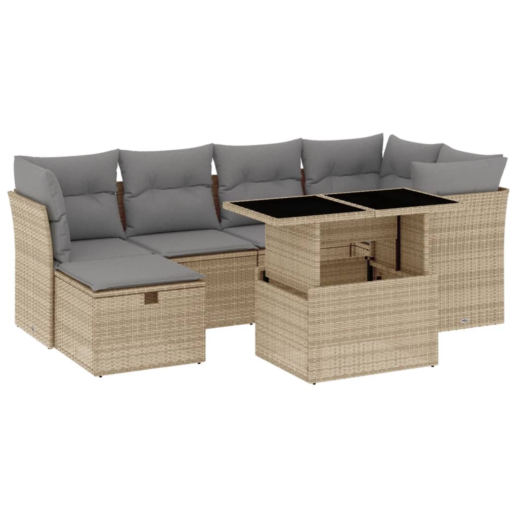Thumbnail - vidaXL 7-tlg. Garten-Sofagarnitur mit Kissen Beige Poly Rattan