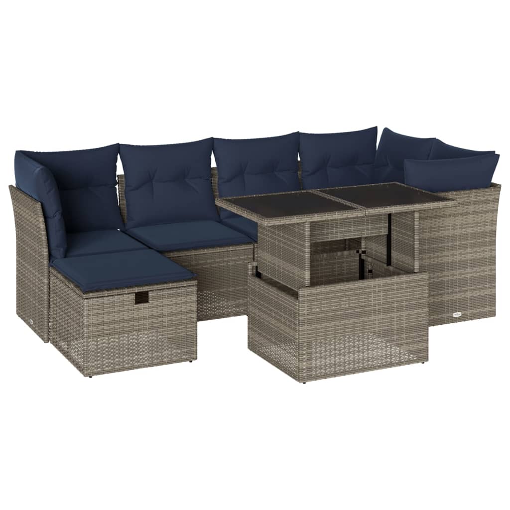 Thumbnail - vidaXL 7-teiliges Gartensofa-Set mit Kissen, grau, Polyrattan
