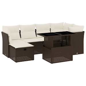 Vrtna sedežna garnitura 7-delna z blazinami rjav poli ratan - slika 2