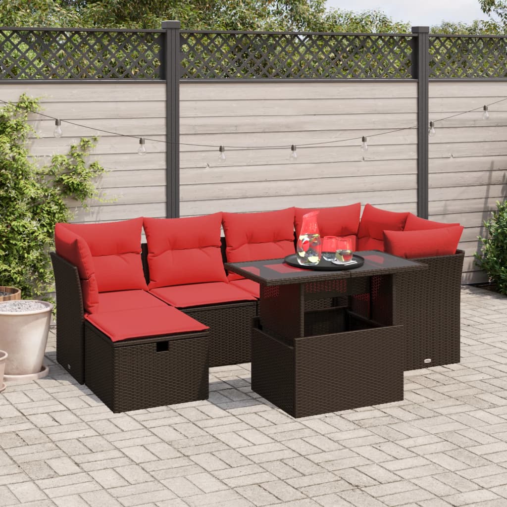 vidaXL 7-teiliges Gartensofa-Set mit Kissen, braun, Polyrattan vidaXL 7-teiliges Gartensofa-Set mit Kissen, braun, Polyrattan