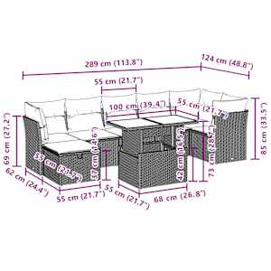 Vrtna sedežna garnitura 8-delna z blazinami bež poli ratan - slika 11