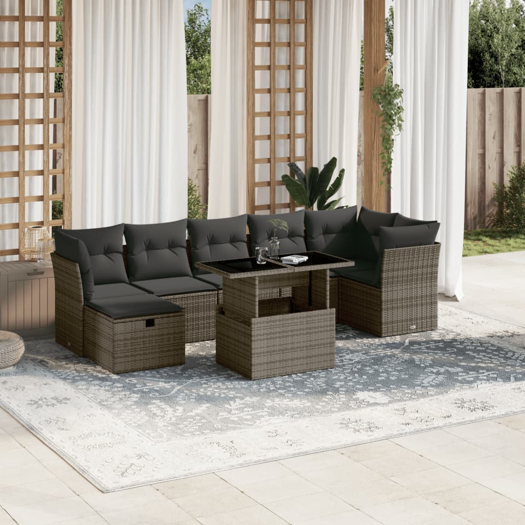 vidaXL 8-tlg. Garten-Sofagarnitur mit Kissen Grau Poly Rattan