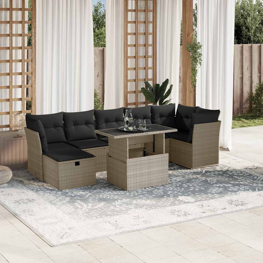 vidaXL 8-tlg. Garten-Sofagarnitur mit Kissen Hellgrau Poly Rattan