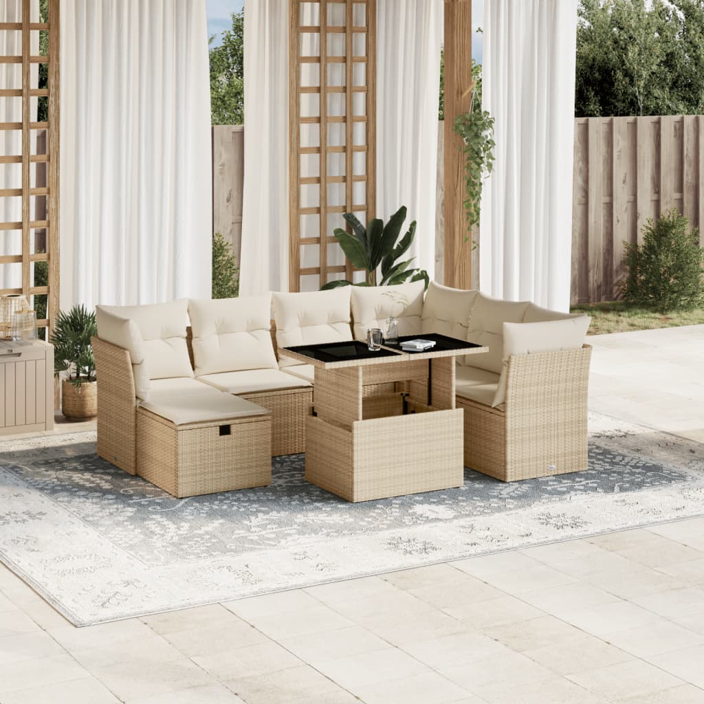 vidaXL 8-tlg. Garten-Sofagarnitur mit Kissen Beige Poly Rattan