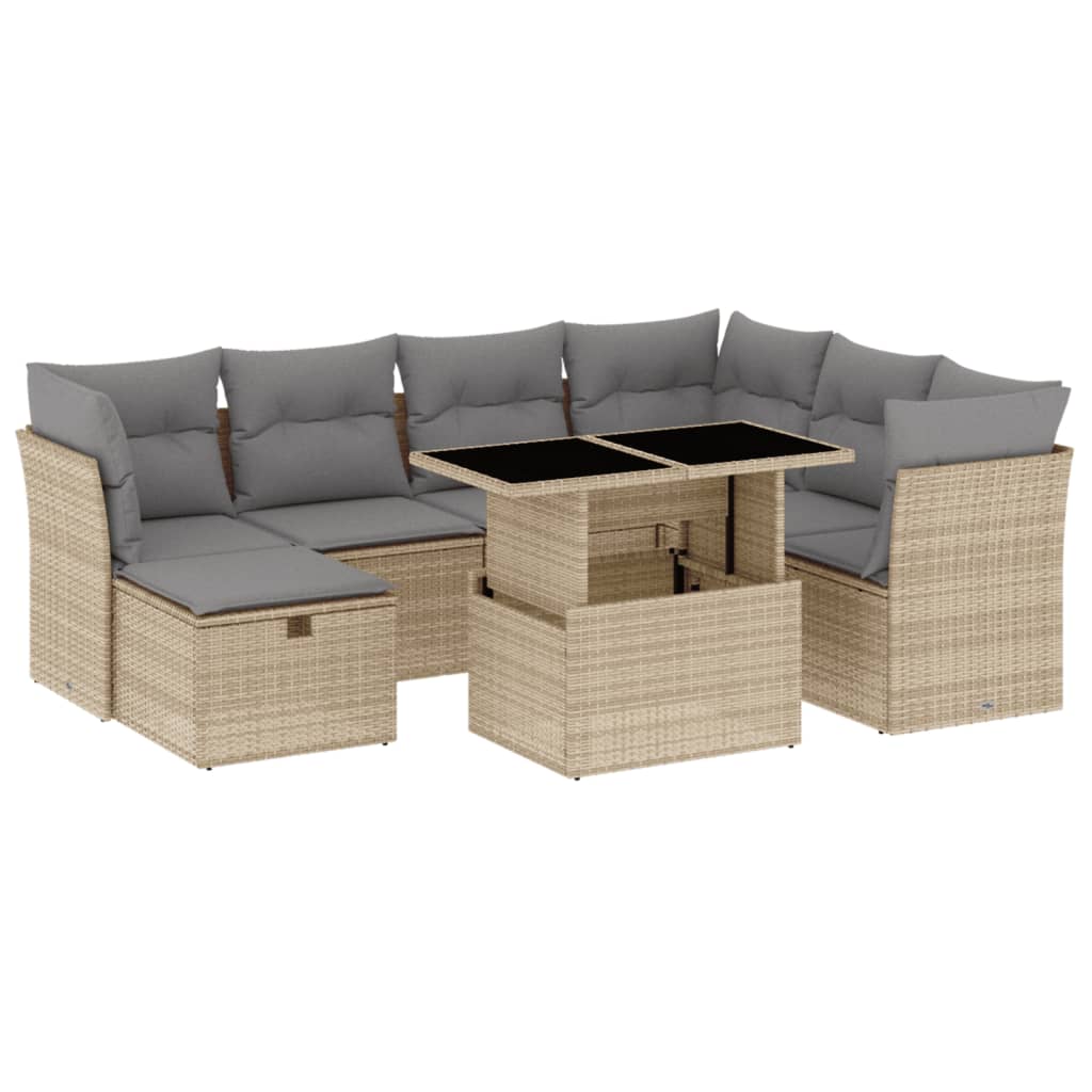 Thumbnail - vidaXL 8-tlg. Garten-Sofagarnitur mit Kissen Beige Poly Rattan