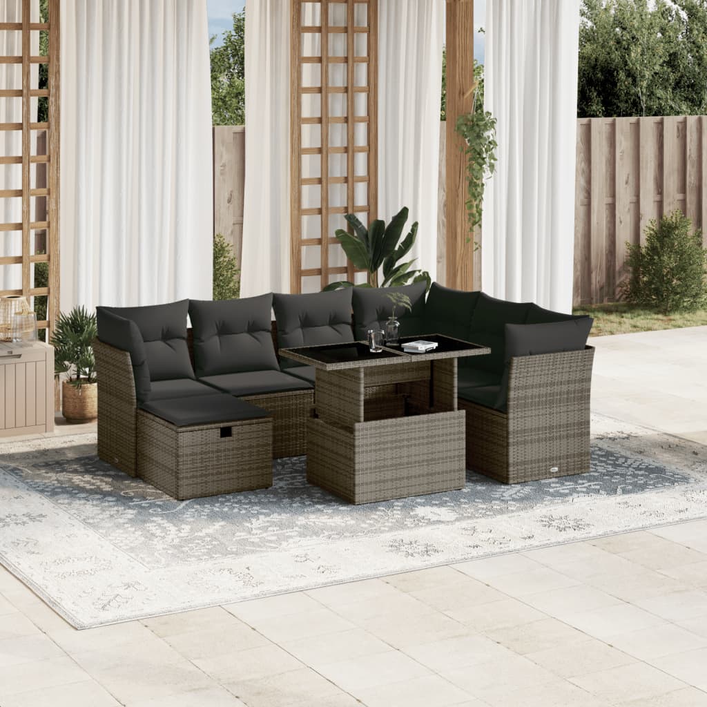 vidaXL 8-tlg. Garten-Sofagarnitur mit Kissen Grau Poly Rattan