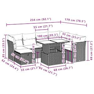 Vrtna sedežna garnitura 8-delna z blazinami rjav poli ratan - slika 12